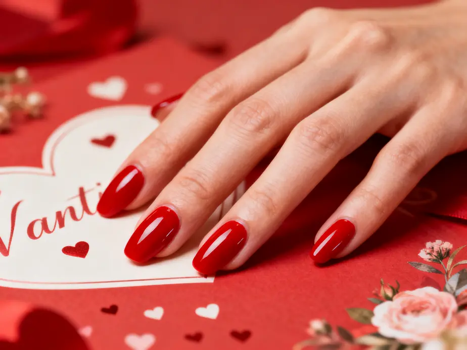 Vibrant red nails suitable for Valentine's Day celebration